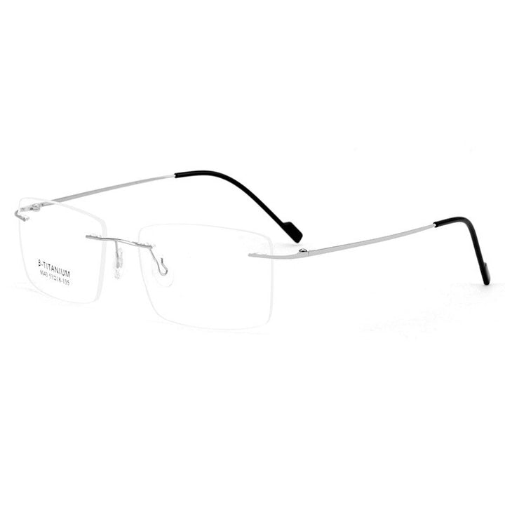 KatKani Men's Rimless Alloy Square Frame Eyeglasses 6043 Rimless KatKani Eyeglasses Silver  