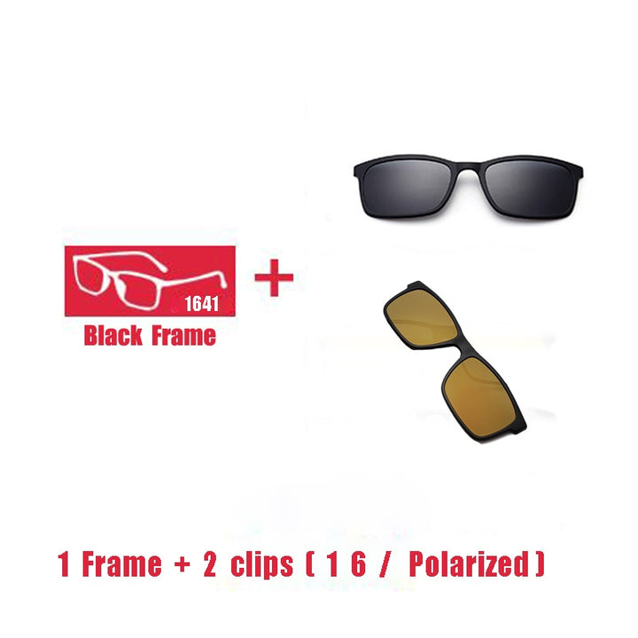 Oveliness Unisex Full Rim Square Tr 90 Titanium Eyeglasses Polarized Clip On Sunglasses 1641 Clip On Sunglasses Oveliness 1F 2 clips 1 6  