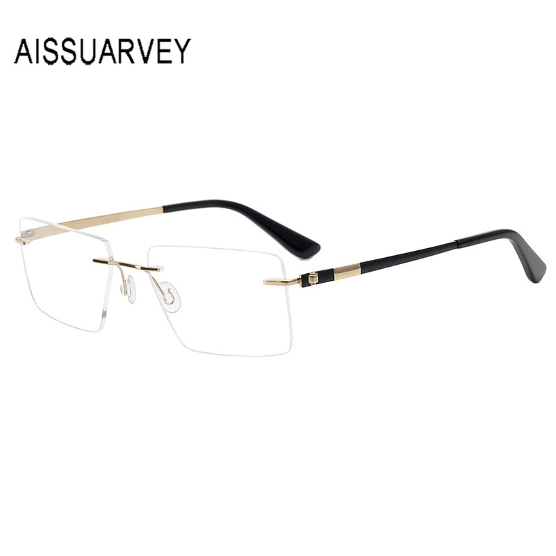 Aissuarvey Rectangular Lens Rimless Titanium Frame Men's Eyeglasses ...