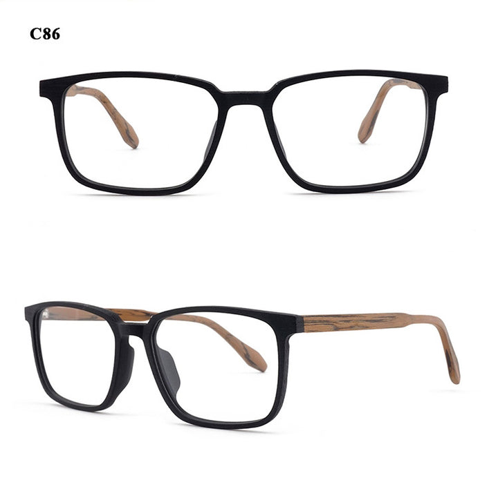 Hdcrafter Men's Full Rim Oversized Square Wood Frame Eyeglasses 1693 Full Rim Hdcrafter Eyeglasses   