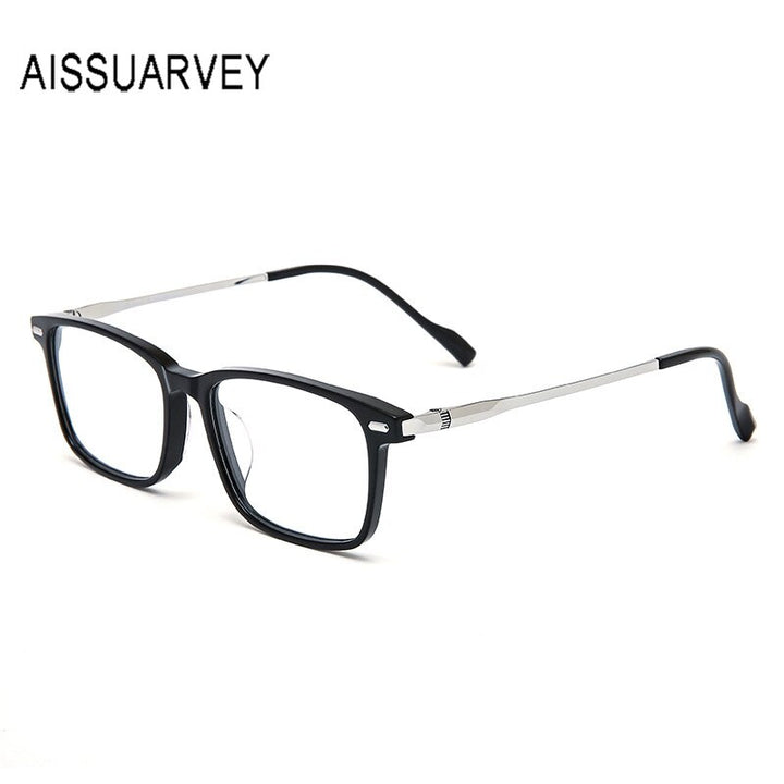Aissuarvey Titanium Acetate Plated Full Rim Frame Men's Eyeglasses Full Rim Aissuarvey Eyeglasses black silver CN 