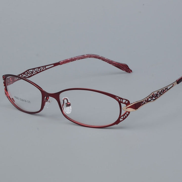 Women's Hollow Out Alloy Flowered Full Rim Eyeglasses 99003 Full Rim Bclear Red  