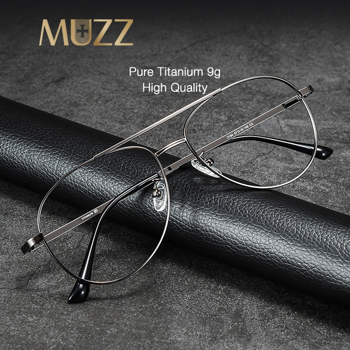 Muzz Men's Full Rim Square Oval Double Bridge Titanium Frame Eyeglasses M2194 Full Rim Muzz   