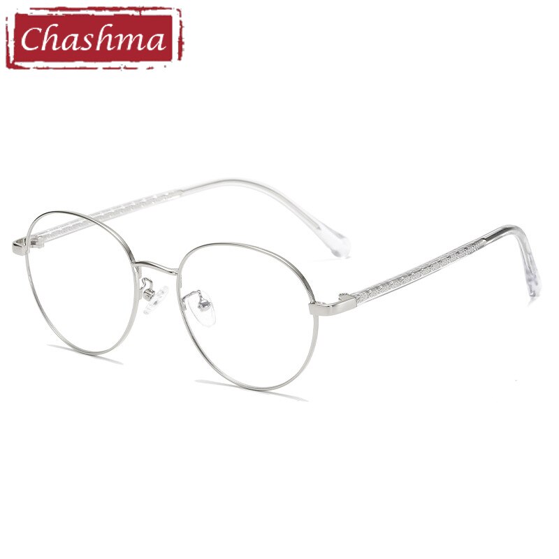 Chashma Ottica Unisex Full Rim Round Alloy Acetate Eyeglasses 19242 Full Rim Chashma Ottica Silver  