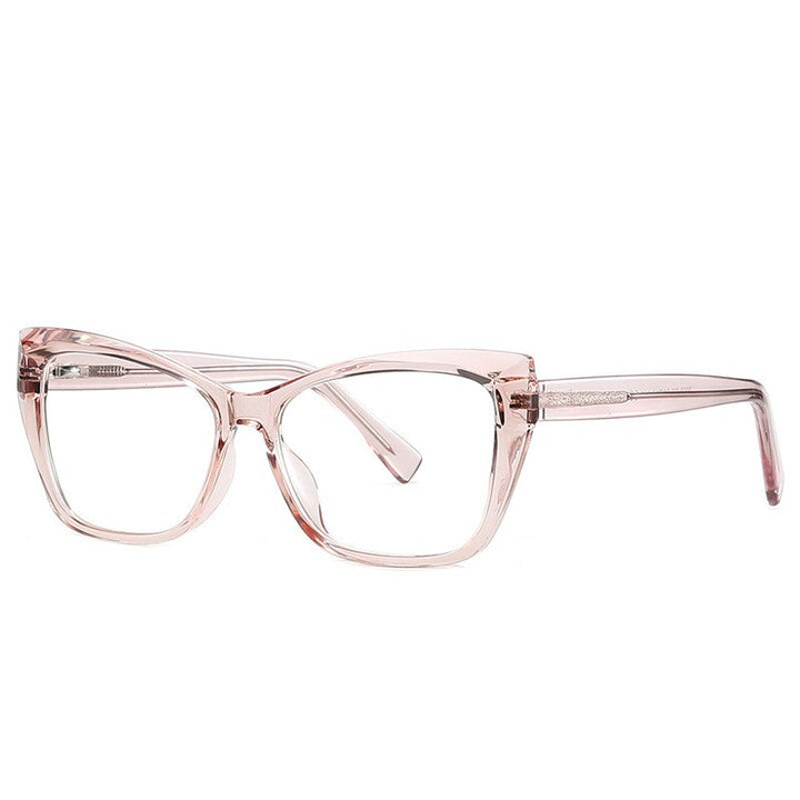 Women's Eyeglasses Alloy Cat Eye Acetate 2002 Frame Chashma Transparent Pink  