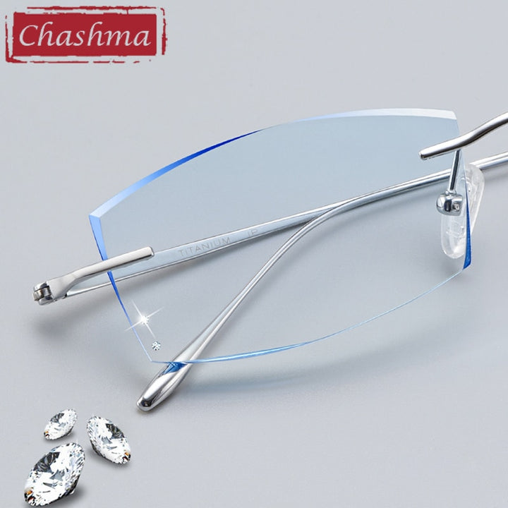 Unisex Rimless Titanium Frame Tinted Lens Eyeglasses 9083 Rimless Chashma   