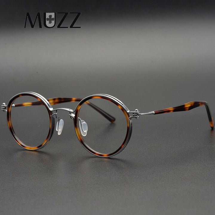 Muzz Men's Full Rim Round Titanium Acetate Frame Eyeglasses G15 Full Rim Muzz   