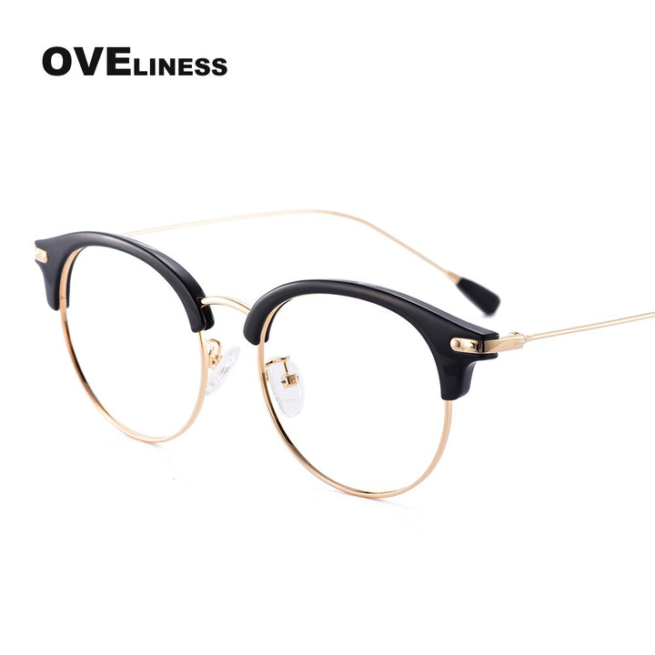 Oveliness Women's Full Rim Round Cat Eye Acetate Alloy Eyeglasses 2630 Full Rim Oveliness shiny black  