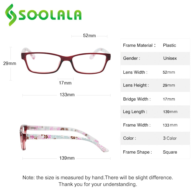 Soolala Spring Hinge Reading Glasses 6-09-283A Women Men Slim Light Eyewear +1.0 1.25 1.5 1.75 To 2.75 3.0 3.5 4.0 Reading Glasses Soolala   