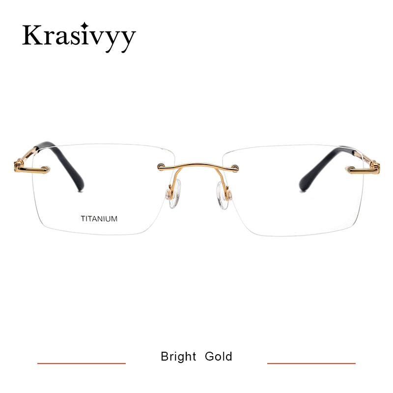 Krasivyy Men's Rimless Square Titanium  Eyeglasses Kr16061 Rimless Krasivyy Bright Gold China 
