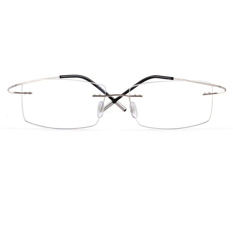 Men's Eyeglasses Square Frame Titanium Alloy Rimless 5217 Rimless SunnyFunnyDay Silver  