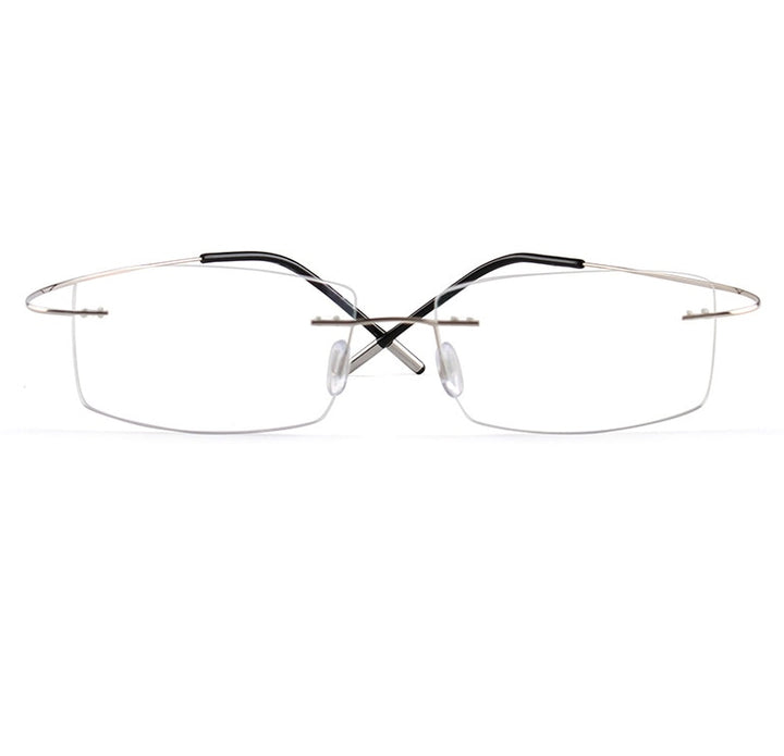 Men's Eyeglasses Square Frame Titanium Alloy Rimless 5217 Rimless SunnyFunnyDay Silver  