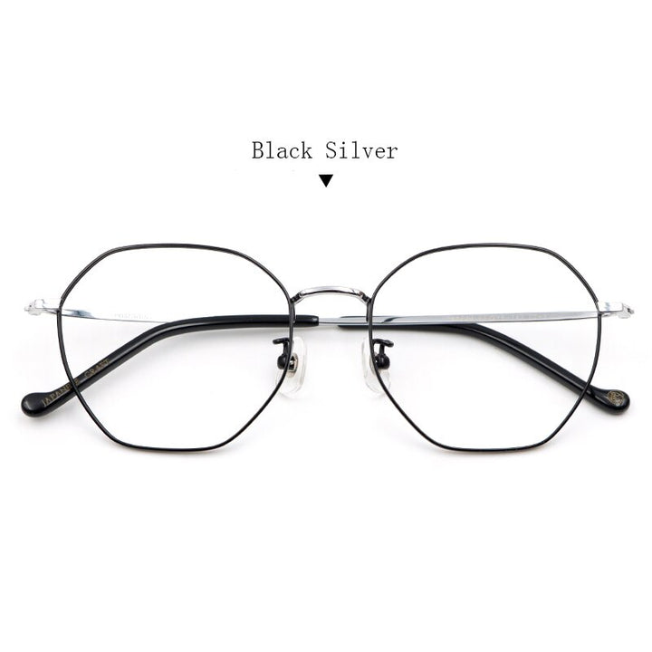 Hdcrafter Unisex Full Rim Polygon Alloy Frame Eyeglasses Ps9800 Full Rim Hdcrafter Eyeglasses Black Silver  