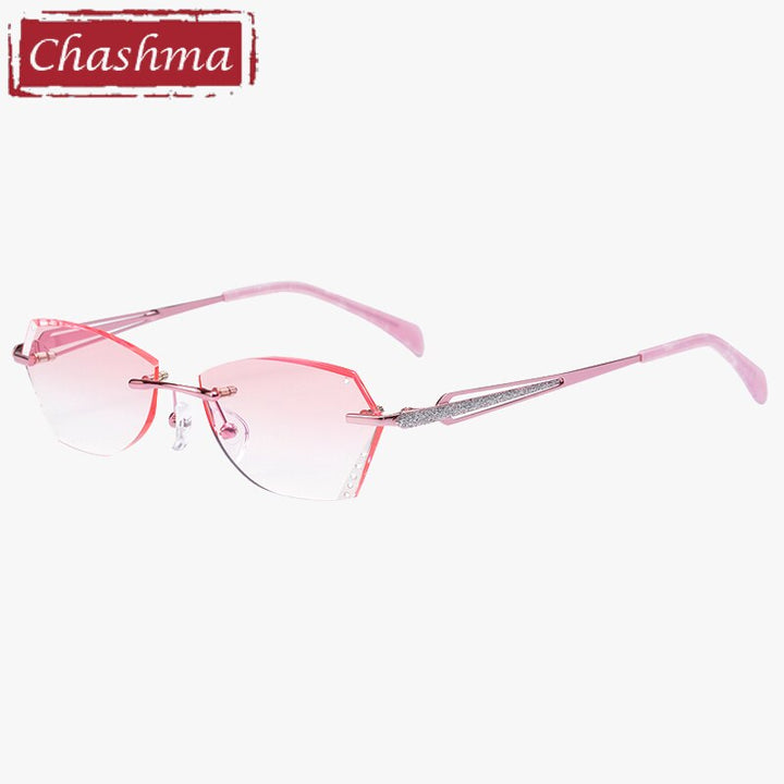 Chashma Ottica Women's Rimless Oval Rectangle Titanium Alloy Eyeglasses Tinted Lenses B025 Rimless Chashma Ottica Pink  
