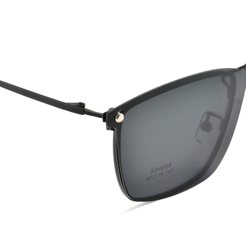 Men's Full Rim Square Frame Eyeglasses Magnetic Clip On Polarized Sunglasses Zt94008 Sunglasses Bclear   