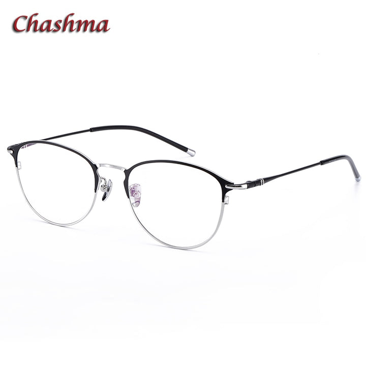 Chashma Ochki Unisex Full Rim Irregular Round Titanium Eyeglasses 6101 Full Rim Chashma Ochki Black Silver  