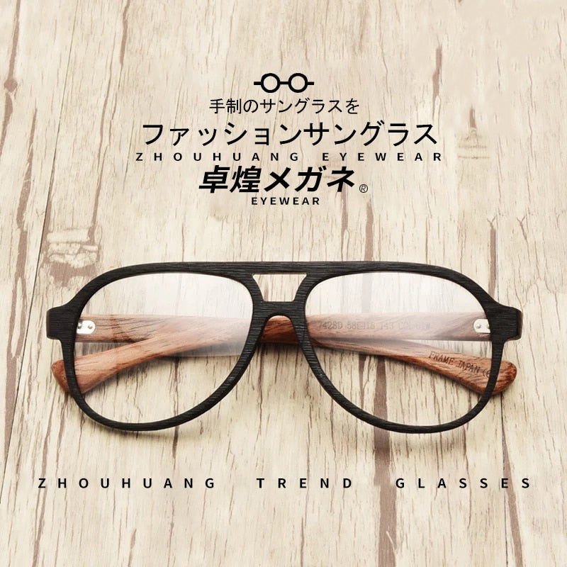 Hdcrafter Unisex Full Rim Double Bridge Round Wood Frame Eyeglasses 7428d Full Rim Hdcrafter Eyeglasses   