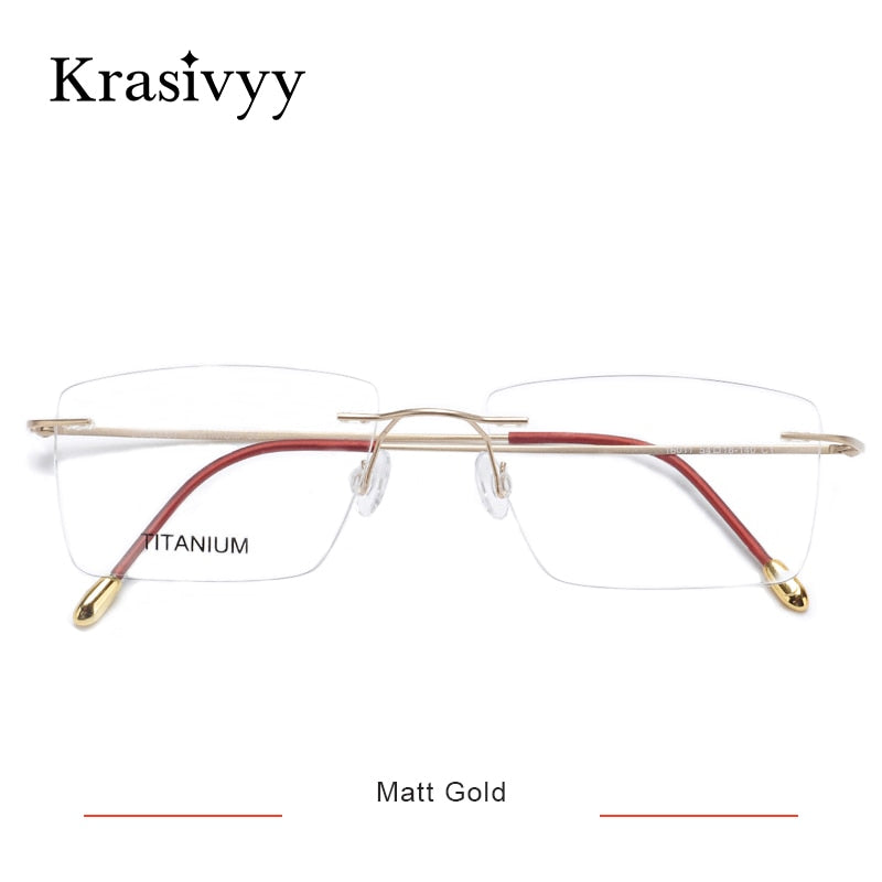 Krasivyy Unisex Rimless Square Titanium Eyeglasses Kr16011 Rimless Krasivyy Matt Gold  