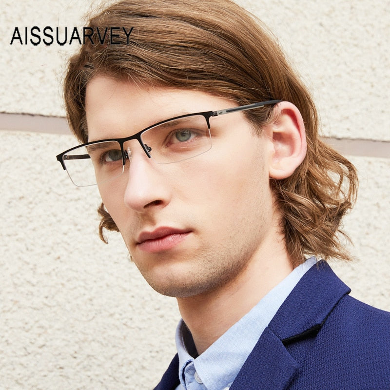 Aissuarvey Semi Rim Rectangle Alloy Frame Eyeglasses Men's Semi Rim Aissuarvey Eyeglasses   