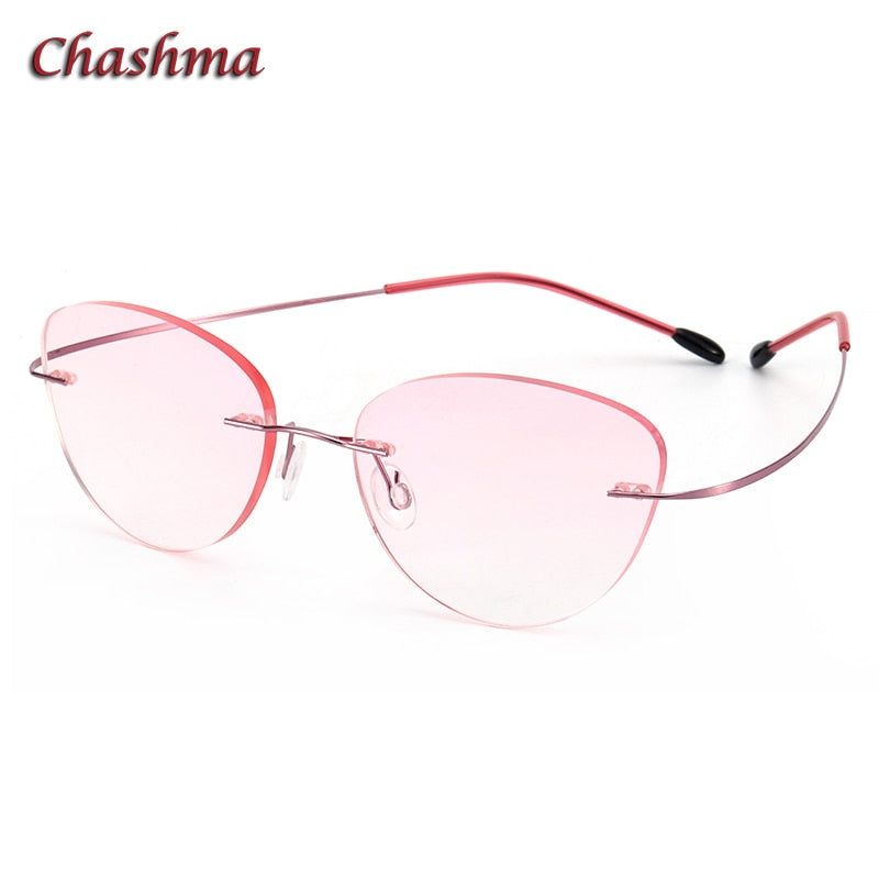 Chashma Ochki Unisex Rimless Triangle Cat Eye Titanium Eyeglasses Tinted Lenses 60742 Rimless Chashma Ochki Pink  