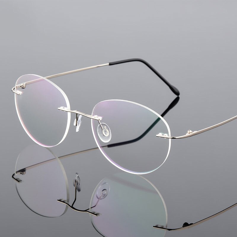 Handoer Unisex Rimless Customized Shaped Lenses 862 Alloy Eyeglasses Rimless Handoer Silver  