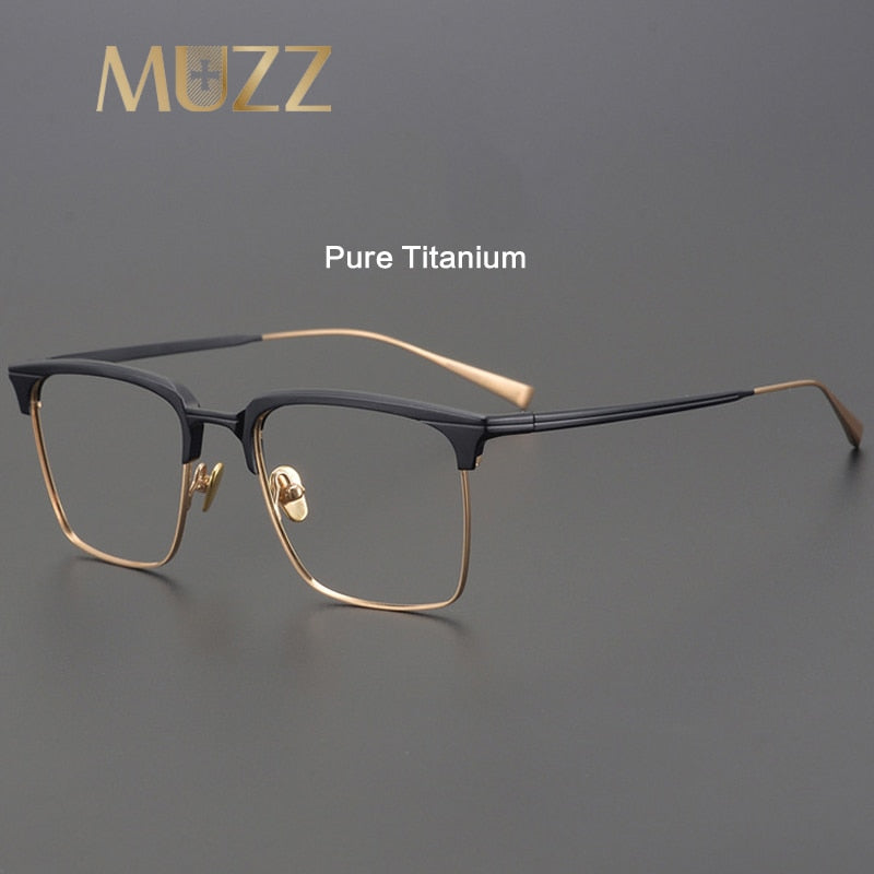 Muzz Men's Full Rim Square Titanium Acetate Hand Crafted Frame Eyeglasses 0225 Full Rim Muzz   