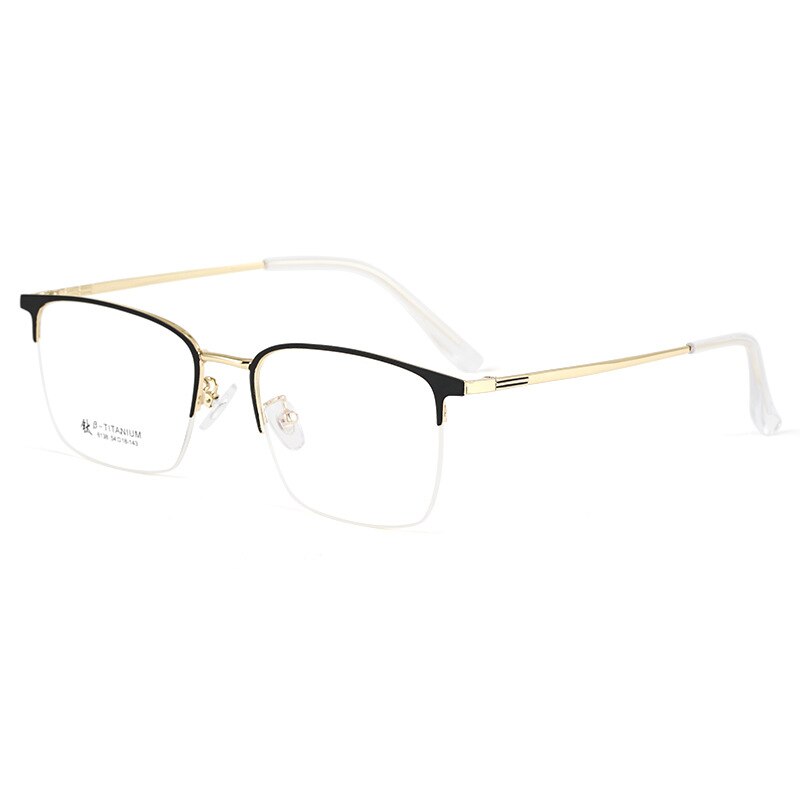 KatKani Men's Semi Rim Titanium Alloy Frame Eyeglasses 6139 Semi Rim KatKani Eyeglasses Black Gold  