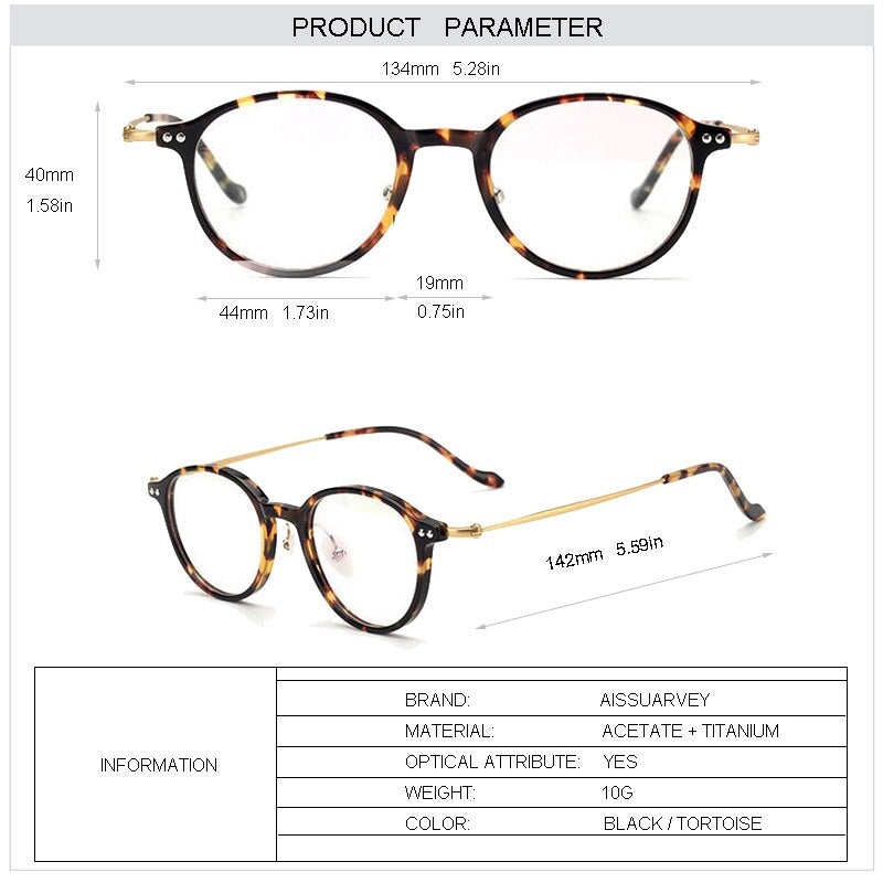 Aissuarvey Unisex Round Full Rim Acetate Titanium Frame Eyeglasses As190001 Full Rim Aissuarvey Eyeglasses   