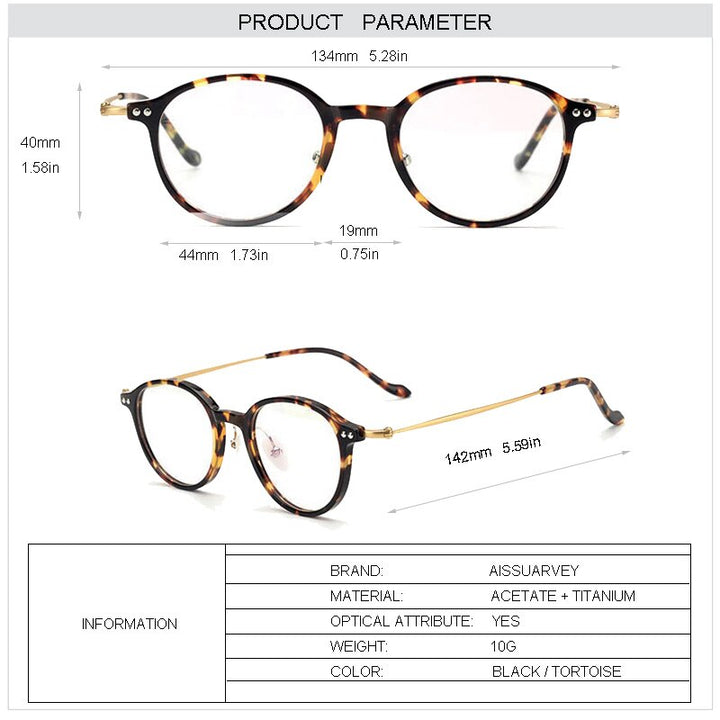 Aissuarvey Unisex Round Full Rim Acetate Titanium Frame Eyeglasses As190001 Full Rim Aissuarvey Eyeglasses   