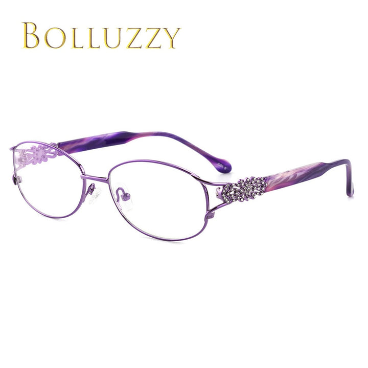 Bolluzzy Women's Eyeglasses Frame Diamonds Rhinestone Golden Hollow Out Bo2399 Frame Bolluzzy Purple  