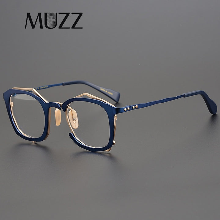 Muzz Men's Full Rim Square Handcrafted Titanium Frame Eyeglasses 0046 Full Rim Muzz   