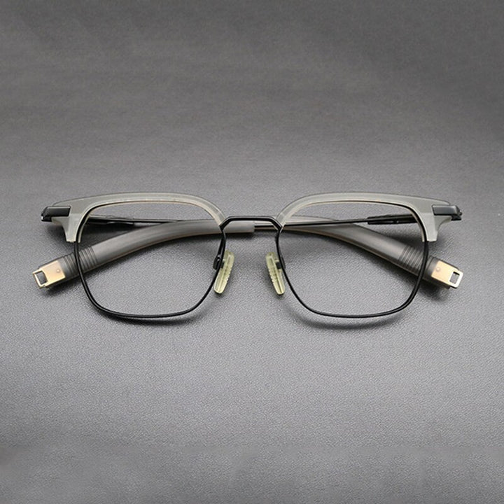 Gatenac Unisex Full Rim Square Titanium Acetate Frame Eyeglasses Gxyj669 Full Rim Gatenac Gray Black  