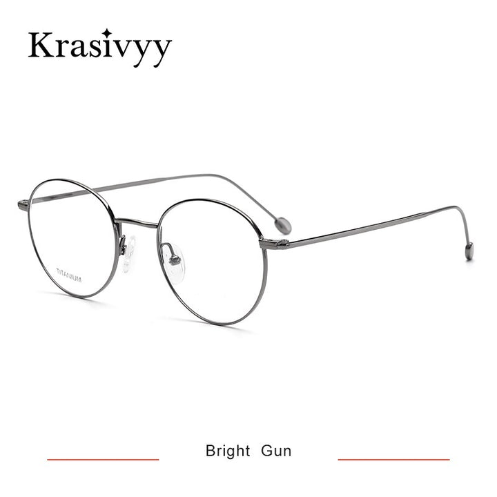Krasivyy Unisex Full Rim Round Titanium Eyeglasses Kr16052 Full Rim Krasivyy Bright Gun China 