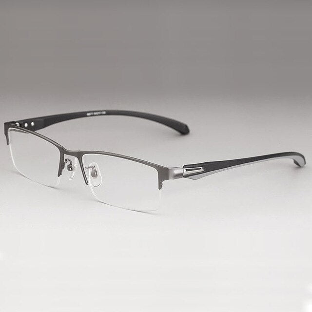 Men's Full Half Rim IP Electroplated Titanium Alloy Frame Eyeglasses 66071 Semi Rim Bclear half rim gray  