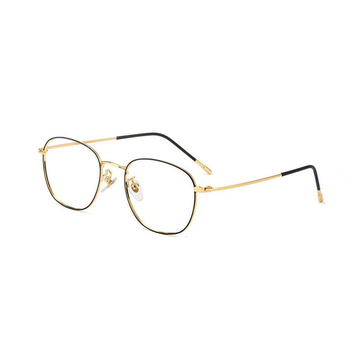 Hotony Unisex Full Rim Round Beta Titanium Frame Springe Hinge Eyeglasses 8822x Full Rim Hotony Black Gold  