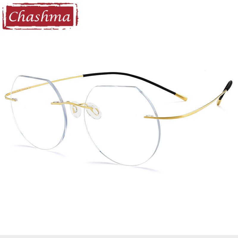 Chashma Ottica Unisex Rimless Flat Top Round Titanium Eyeglasses M20 Rimless Chashma Ottica Gold  