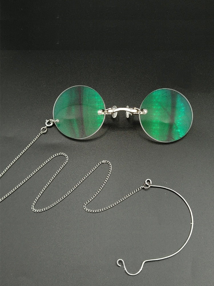 Unisex Round Classic Opera Reading Glasses Silver Nose Clip With Chain Reading Glasses Yujo   