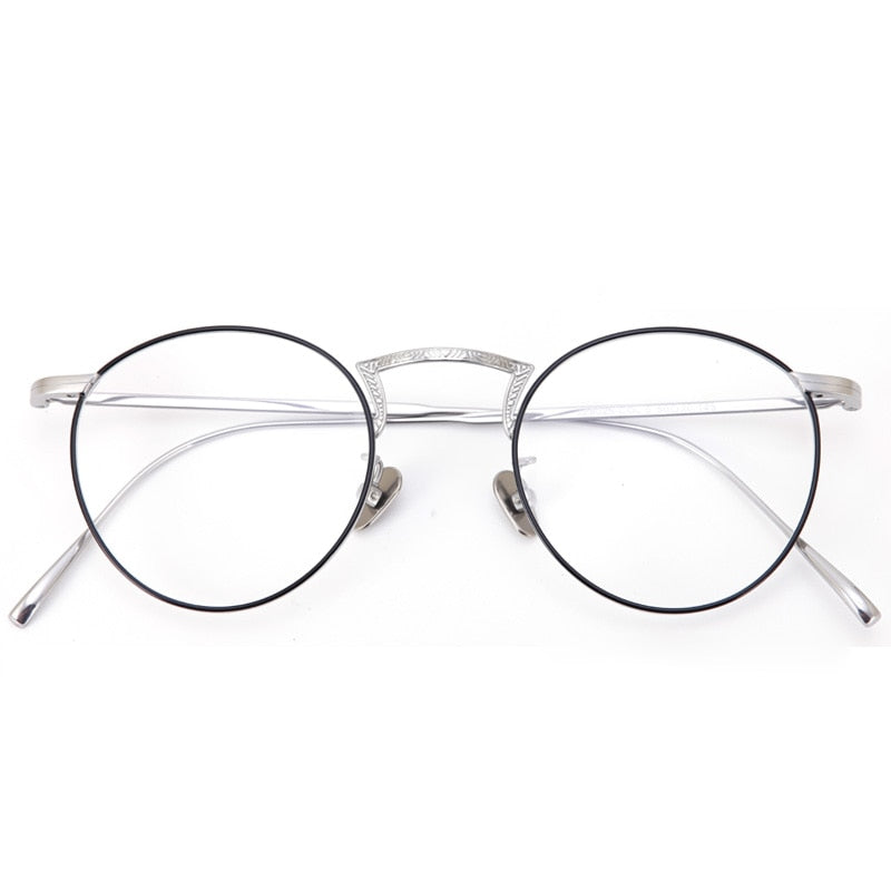Muzz Unisex Full Rim Round Titanium Frame Eyeglasses 8025 Full Rim Muzz Black Silver  