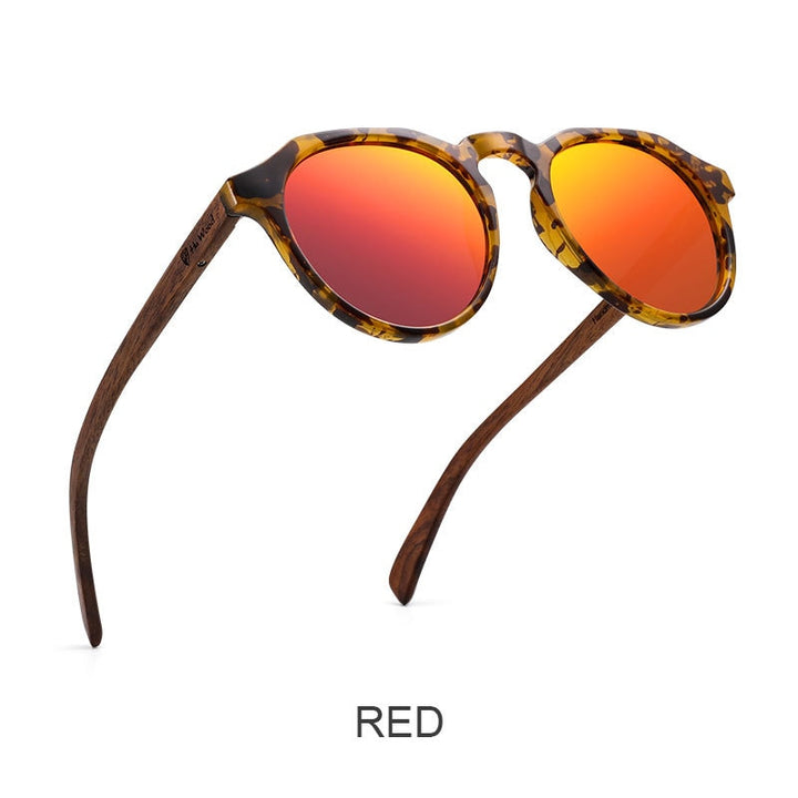 Yimaruili Unisex Full Rim Round Wood Frame HD Polarized Sunglasses 8048 Sunglasses Yimaruili Sunglasses Red  