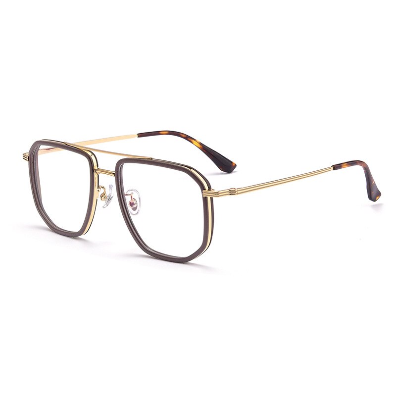 KatKani Men's Full Rim Double Bridge Square Titanium Frame Eyeglasses 2216yj Full Rim KatKani Eyeglasses Coffee Golden  