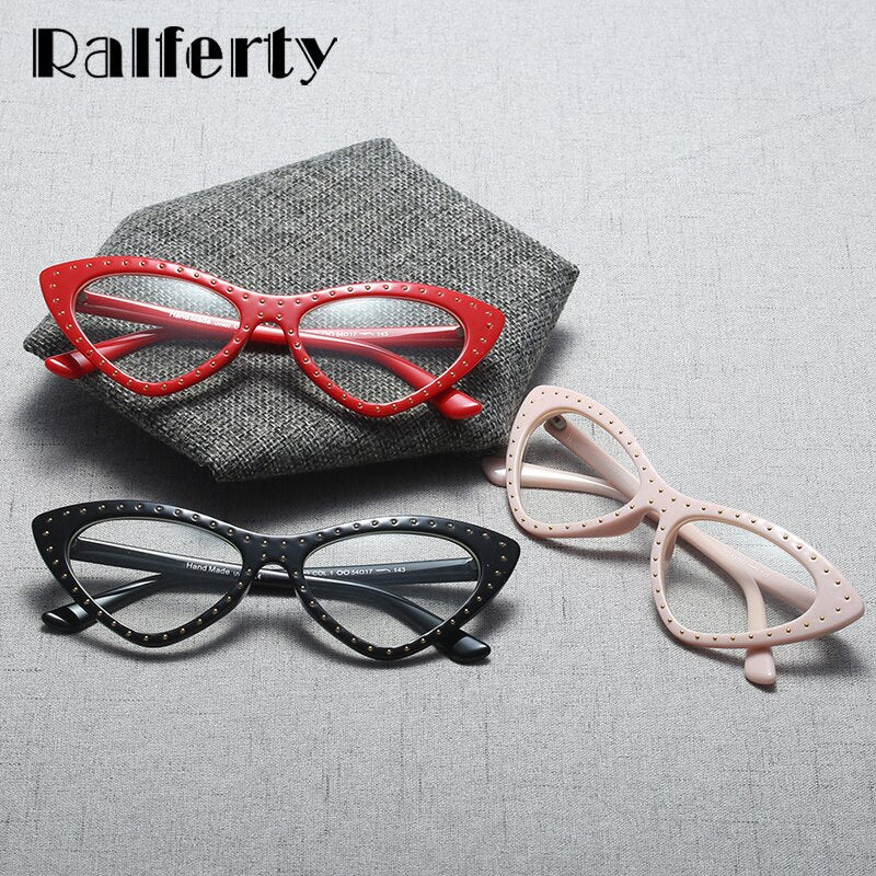 Ralferty Women's Full Rim Oval Cat Eye Acetate Eyeglasses F95130 Full Rim Ralferty   