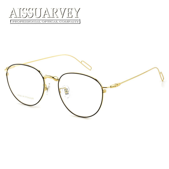 Aissuarvey Women's Full Rim Round Titanium Frame Eyeglasses Asl8020 Full Rim Aissuarvey Eyeglasses Gold  
