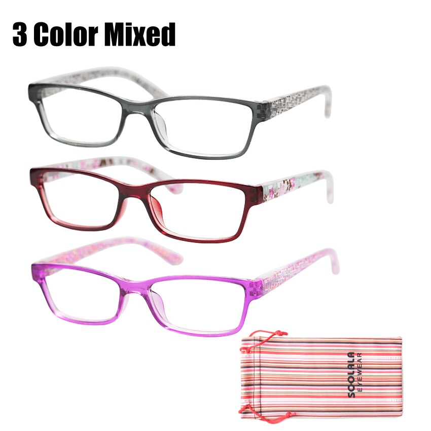 Soolala Spring Hinge Reading Glasses 6-09-283A Women Men Slim Light Eyewear +1.0 1.25 1.5 1.75 To 2.75 3.0 3.5 4.0 Reading Glasses Soolala 3 Color Mix +100 