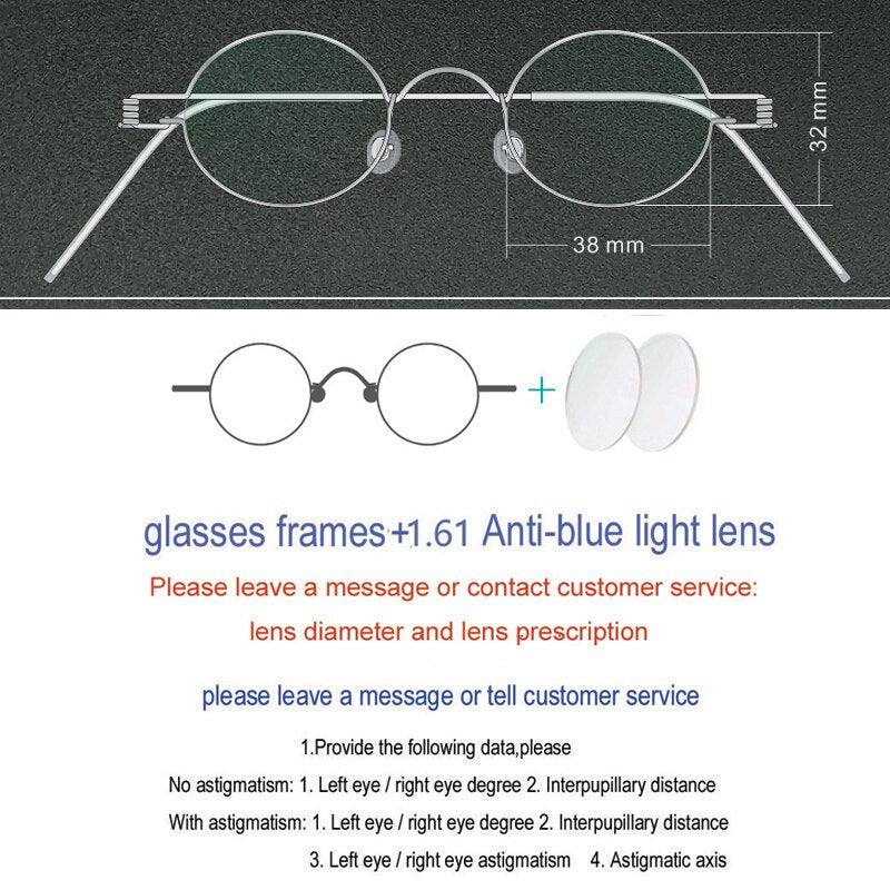 Unisex Handcrafted Oval Eyeglasses Stainless Steel Frame Customizable Lenses Frame Yujo Anti-blue light China 
