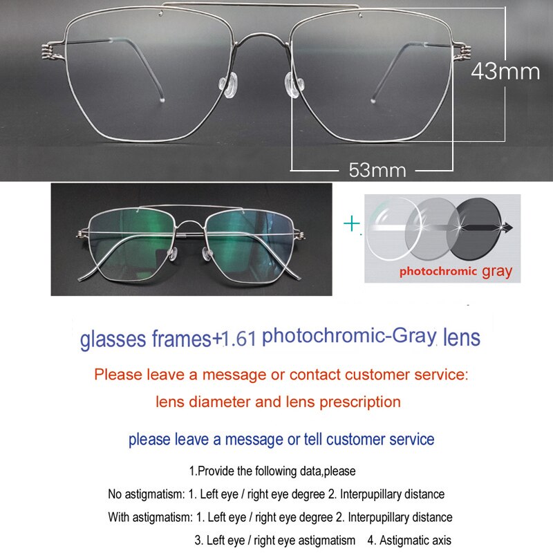Unisex Handcrafted Stainless Steel Double Bridge Frame Eyeglasses Customizable Lenses Frame Yujo Photosensitive gray China 