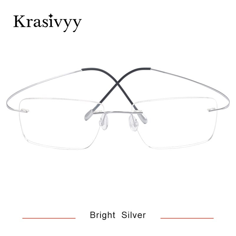 Krasivyy Men's Rimless Square Titanium Eyeglasses Kr16064 Rimless Krasivyy Bright Silver  