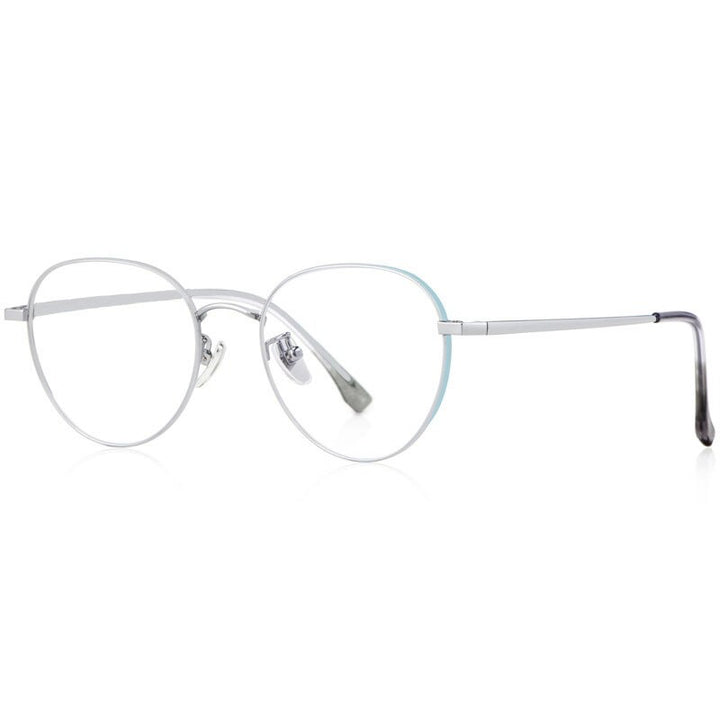 Hotony Women's Full Rim Round Beta Titanium Frame Spring Hinge Eyeglasses T3927 Full Rim Hotony Cyan Silver  