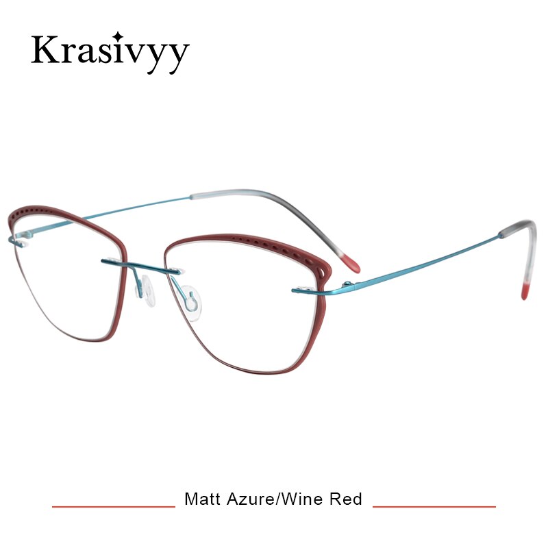 Krasivyy Women's Full Rim Oval Cat Eye Acetate Titanium Eyeglasses Ls09 Full Rim Krasivyy Matt Azure Wine Red CN 
