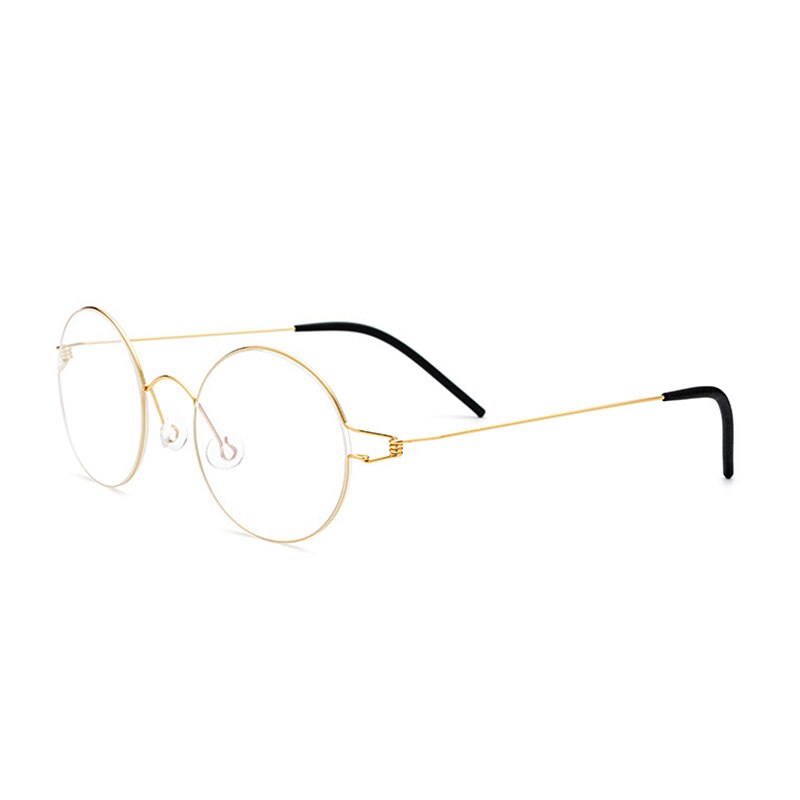 Yimaruili Unisex Full Rim Screwless Titanium Alloy Round Frame Eyeglasses 28607 Full Rim Yimaruili Eyeglasses Gold  