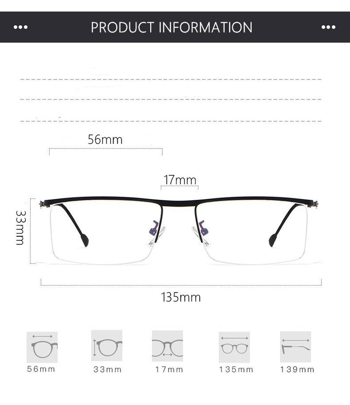 Yimaruili Men's Semi Rim Alloy Frame Eyeglasses P8827 Semi Rim Yimaruili Eyeglasses   